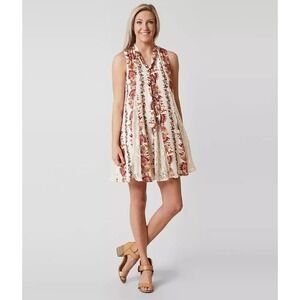 Coco + Jaimeson Floral‎ Print Dress Sleeveless Lace Trim Casual Mini S